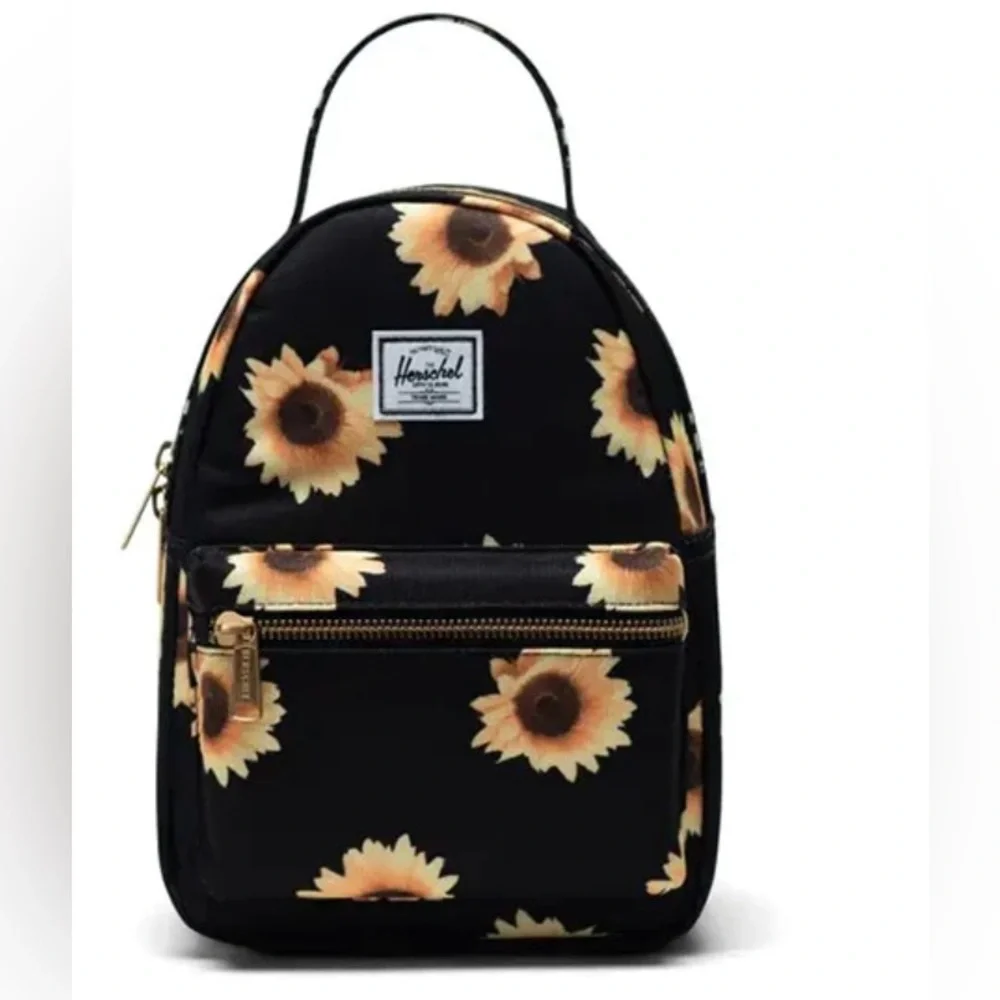 Herschel Supply Company Black Backpack with Yellow Sunflower Print